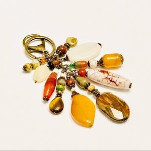 Colorful Mixed-Media Bohemian Jasper Gemstone Key Ring Pendant Clip for Purse